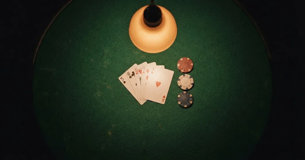 Opplyst spillebord med kort, sett ovenfra — casino slots in norway